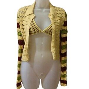 Fabrizio Del Carlo Cardigan & Bra Knit Set Festival Hippy Coachella Vintage Set